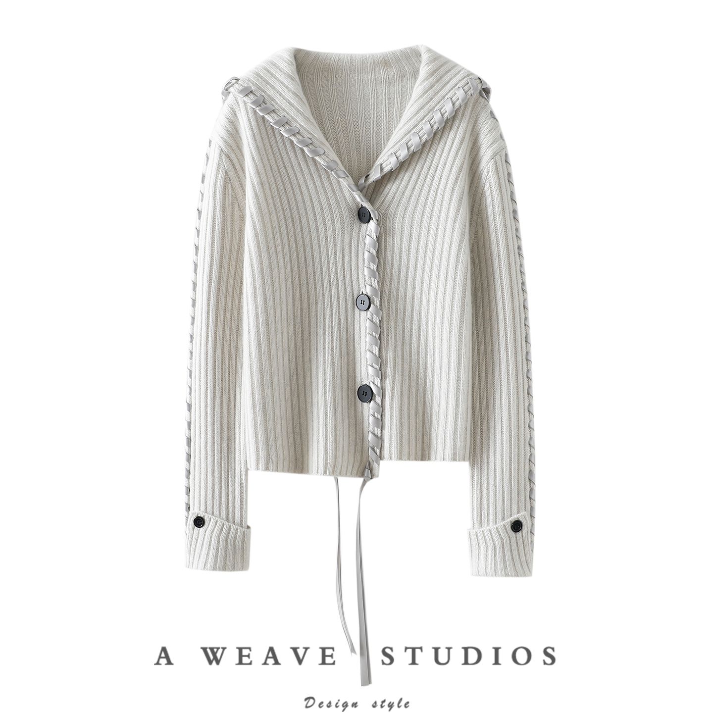 哇~巨好看！丝带海军领100%纯山羊绒开衫女羊绒毛衣针织外套秋冬