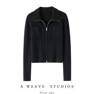 米兰秀场款！高领100%纯山羊绒开衫女纯羊绒毛衣针织拉链开衫秋冬