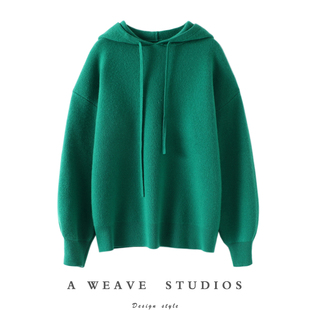 裸肤挚爱 100纯羊绒女卫衣毛衣慵懒风秋冬 加厚四平针连帽羊绒衫