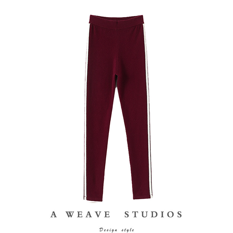 外穿满分裤！加厚纯羊绒裤子女外穿运动打底裤侧边条纹紧身羊绒裤