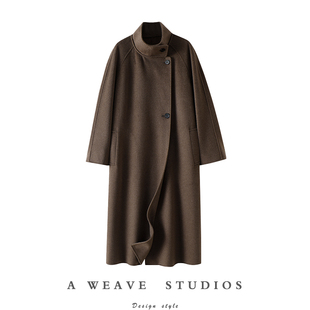 外套加厚 立领100%纯山羊绒大衣双面呢大衣长款 官方正品 可穿三季