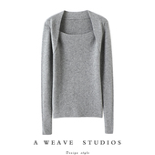 女圆领纯羊绒毛衣针织打底衫 气质好吸睛 显瘦方领坑条羊绒衫 秋冬