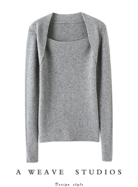 气质好吸睛~显瘦方领坑条羊绒衫女圆领纯羊绒毛衣针织打底衫秋冬