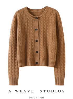 自然美醉~加厚100%纯山羊绒开衫女圆领纯羊绒毛衣针织衫宽松秋冬