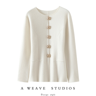 生活却艺术~高定加厚100%纯山羊绒开衫女圆领纯羊绒毛衣针织外套