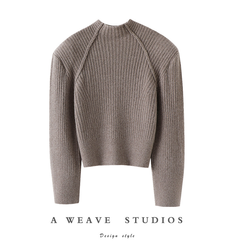 孤傲优雅垫肩造型~加厚纯山羊绒衫女半高领纯羊绒毛衣针织衫宽松