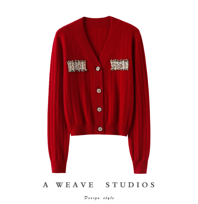 好美~车厘子红彩线V领山羊绒开衫女纯羊绒毛衣针织开衫小外套秋冬,女装/女士精品,羊绒衫,淘宝优惠券,粉丝福利购,淘宝优惠卷