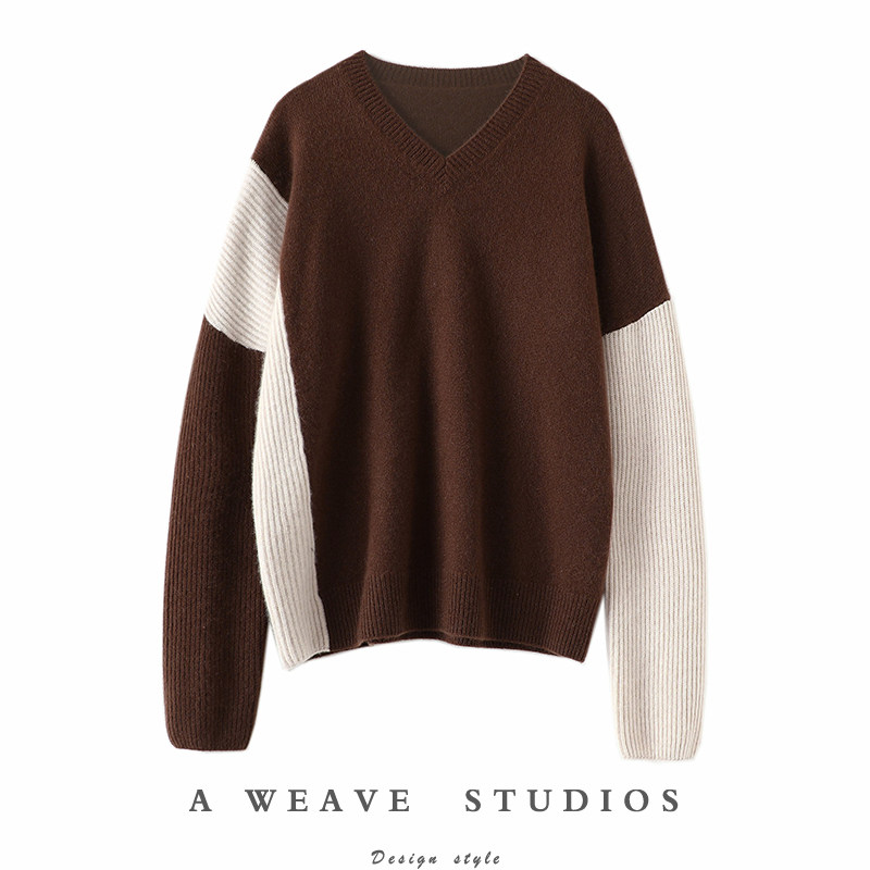 摩登时刻！！太爱了~拼色v领蝙蝠袖羊绒毛衣女加厚羊绒衫女纯羊绒,女装/女士精品,羊绒衫,淘宝优惠券,粉丝福利购,淘宝优惠卷