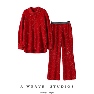 羊绒裤 女中长款 子女外穿 珠片加厚100%纯山羊绒开衫 启超官方正品