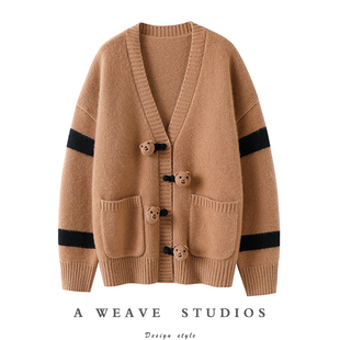 外套 女纯羊绒毛衣小熊针织开衫 上身效果爆表 加厚100%纯山羊绒衫