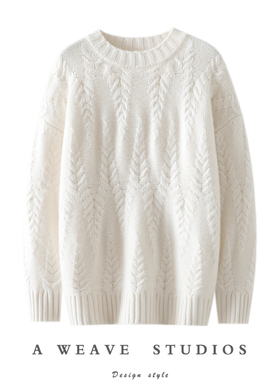 红出圈气质通勤~加厚100%纯山羊绒衫女圆领羊绒毛衣针织上衣宽松