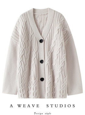 简雅逸然~重磅加厚890克！中长款羊绒开衫女V领100纯羊绒毛衣外套