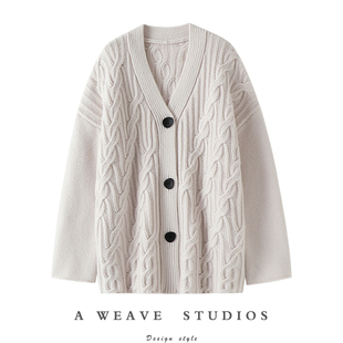 简雅逸然~重磅加厚890克！中长款羊绒开衫女V领100纯羊绒毛衣外套