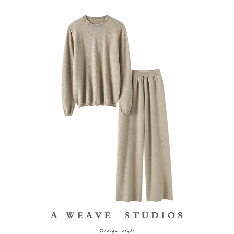 真正的高定！这套不同凡响！精纺纯山羊绒衫女直筒阔腿裤子套装厚