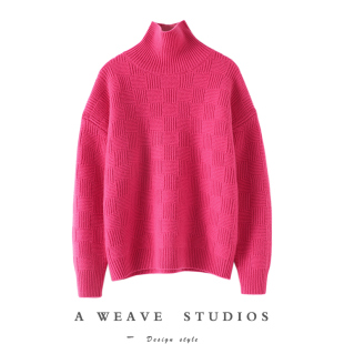 女纯羊绒毛衣冬 方格立体坑条高领羊绒衫 气质爆棚耐看 重磅加厚