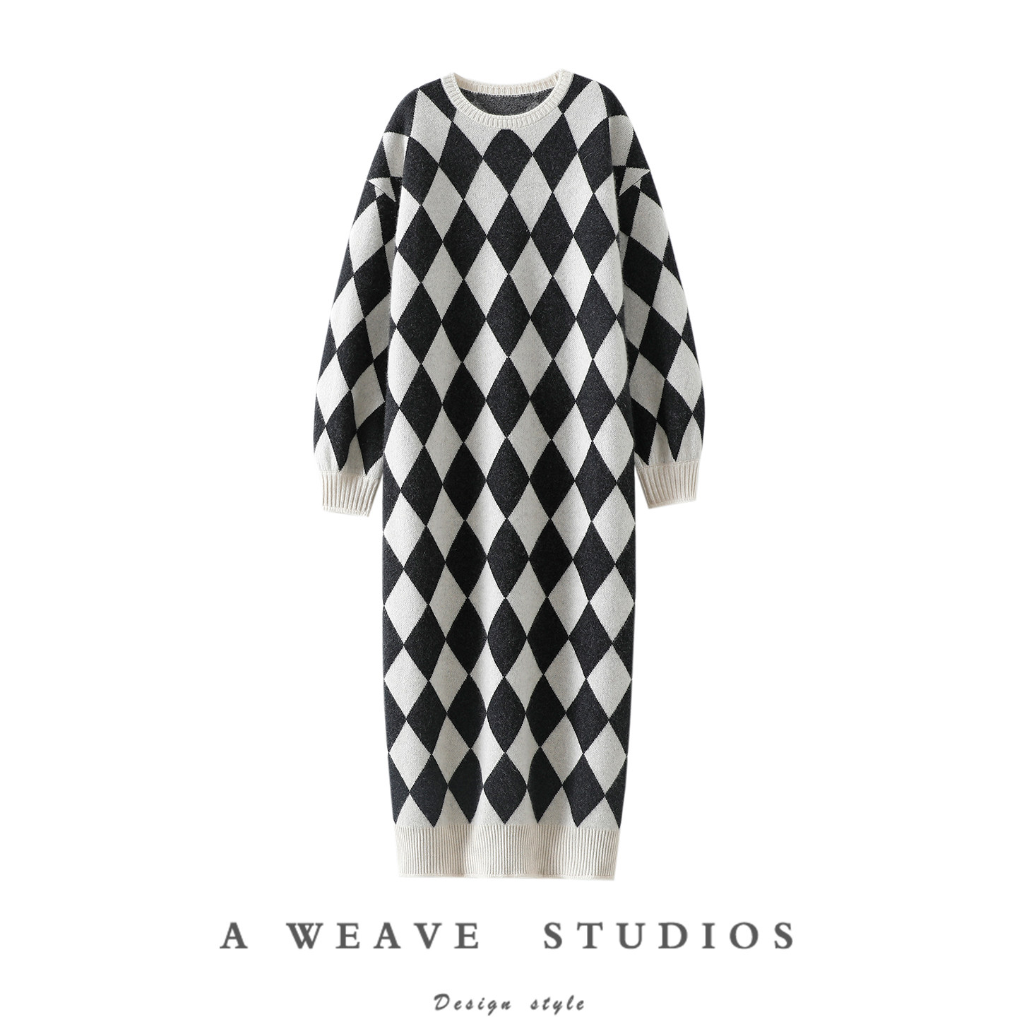 官方正品！重磅大克重100%纯山羊绒衫女圆领长款连衣裙子秋冬加厚