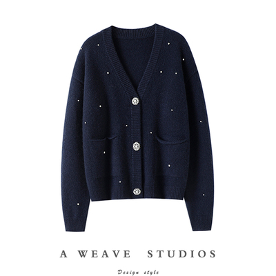 让我痴迷的高货~加厚钉钻100%纯山开衫女纯毛衣