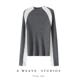 女拼色纯羊绒毛衣针织打底衫 怎么穿都好看 半高领100%纯山羊绒衫