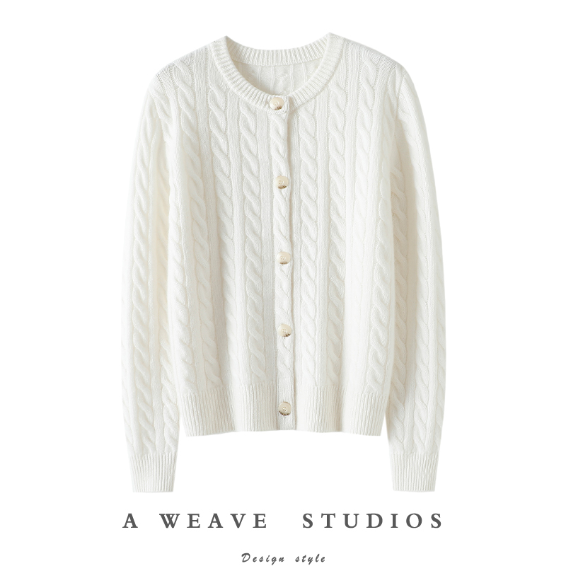 气质新贵！复古麻花加厚100%山羊绒开衫女纯羊绒毛衣针织外套秋冬