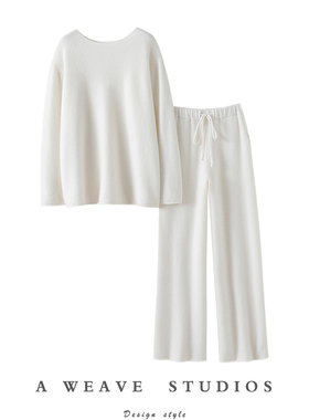 启超air cashmere”空气羊绒衫女系列小一字领上衣9分阔腿裤套装