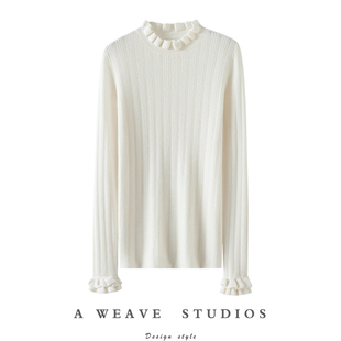 秋冬上衣 女纯羊绒毛衣针织打底衫 重返米兰 木耳边100%纯山羊绒衫