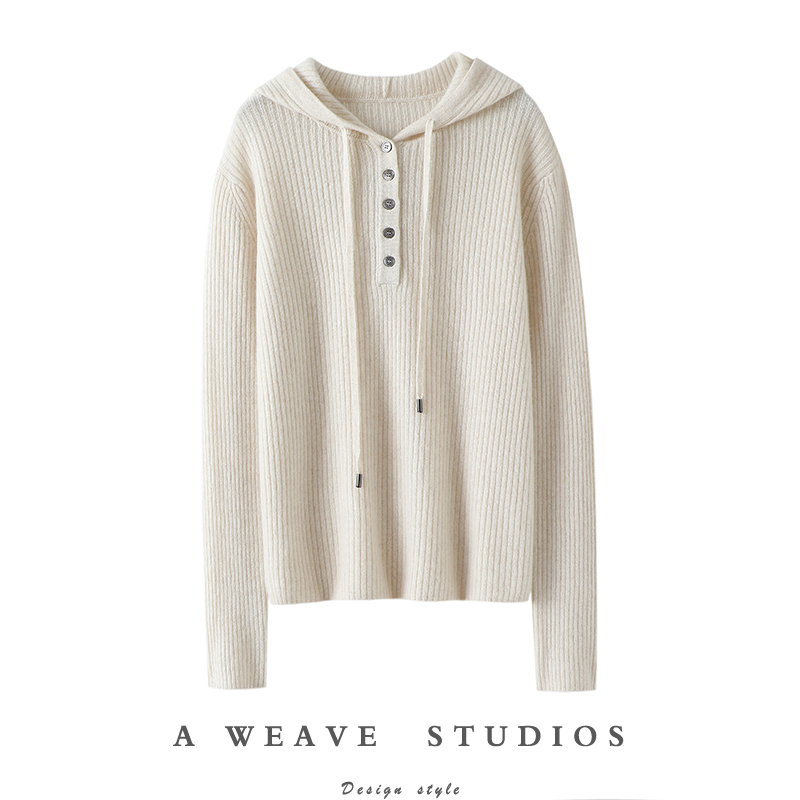 启超官方正品！连帽羊绒衫女100纯山羊绒毛衣针织打底衫秋冬帽衫