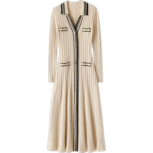 裙型爆美～v领100%羊绒衫女中长款纯羊绒毛衣针织连衣裙子秋冬