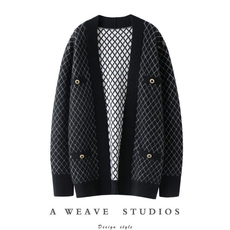 启超每个菱格都是双层的！纯山羊绒小香风定制扣女V领宽松开衫厚,女装/女士精品,羊绒衫,淘宝优惠券,粉丝福利购,淘宝优惠卷