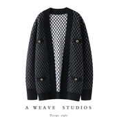 启超每个菱格都是双层 纯山羊绒小香风定制扣女V领宽松开衫 厚