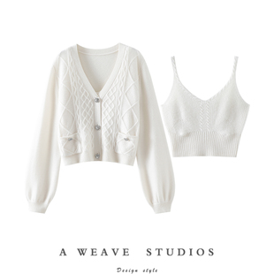 毛衣吊带背心套装 女V领灯笼袖 加厚100%纯山羊绒开衫 巨出片好不