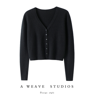 迎风破浪~秋冬V领100%纯山羊绒开衫女纯羊绒毛衣针织开衫小外套