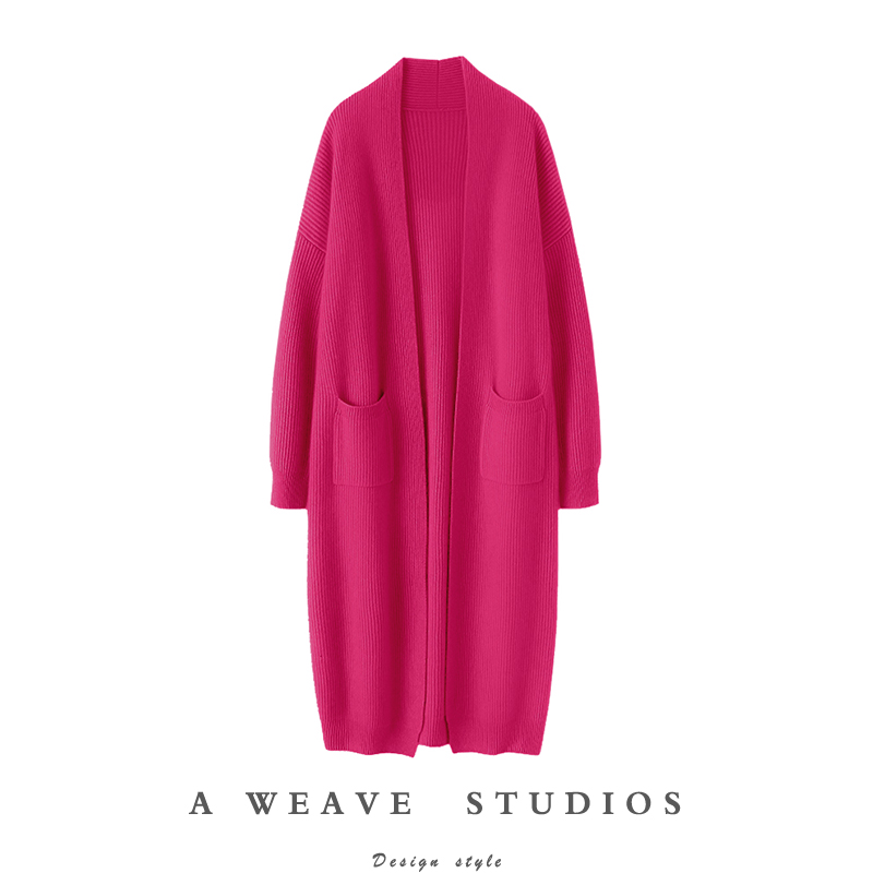 启超气质四溢!重磅加厚100%纯羊绒开衫女中长款毛衣大外套秋冬季