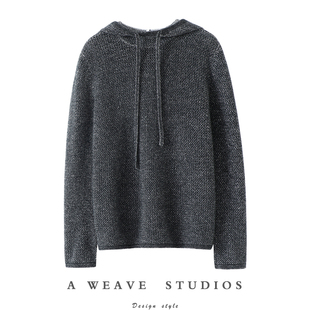 一周好心情~镂空连帽100%羊绒衫女纯羊绒毛衣针织帽衫宽松罩衫