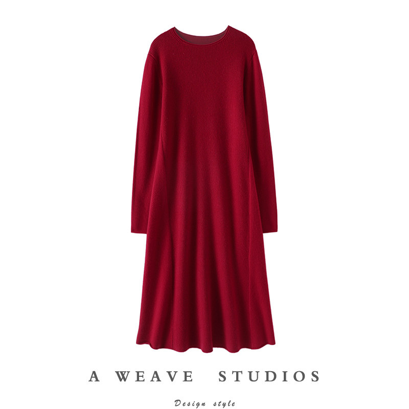 把厚度做足！优雅气质~圆领长款羊绒衫女加厚纯羊绒毛衣连衣裙