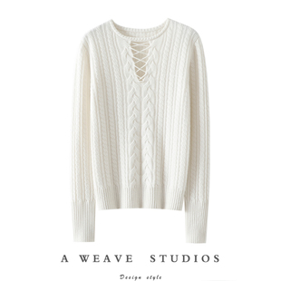 女圆领纯山羊绒毛衣修身 加州美院复古设计 加厚100%纯山羊绒衫