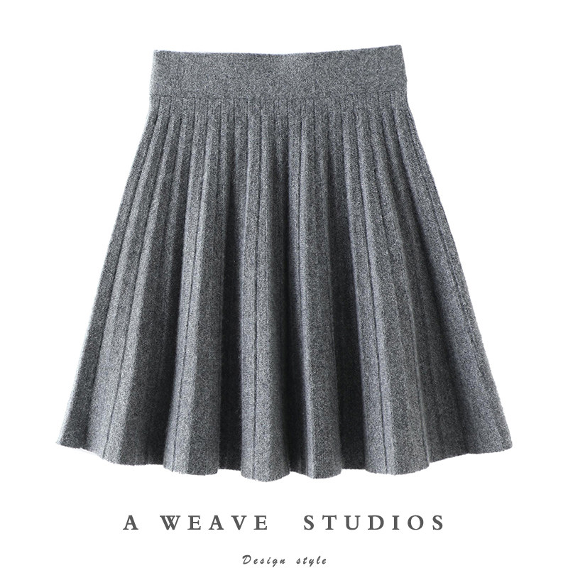 楚楚动人~百褶羊绒半身裙显瘦A字小个子短裙女针织半裙子2023新款