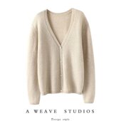 自恋 不行 V领羊绒开衫 启超官方 女纯羊绒毛衣针织开衫 外套秋冬