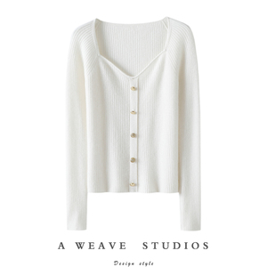 启超大大方方~法式优雅纯山羊绒衫方领针织衫女毛衣修身打底衫