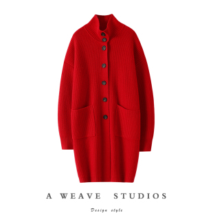 宽松针织开衫 立领中长款 外套 大克重加厚100%纯山羊绒衫 时髦行走