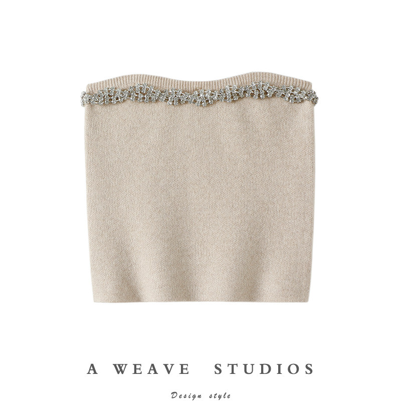 秀场新款！甜辣~镶钻100%纯山羊绒抹胸女纯羊绒裹胸美背内搭外穿,女装/女士精品,抹胸,淘宝优惠券,粉丝福利购,淘宝优惠卷