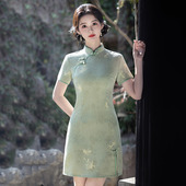 少女高级感小个子夏季 绿色国风新中式 2026新款 旗袍改良年轻款 短款