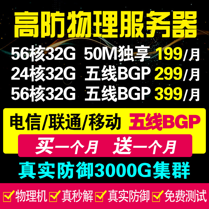 高防BGP物理远程电脑服务器租服务器/Server