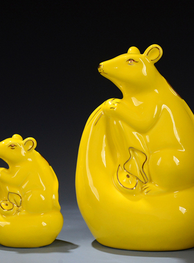 黄色陶瓷动物招财风水客厅生肖鼠