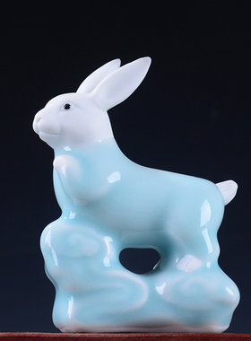 陶瓷生肖小兔子动物镇宅风水摆件