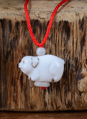 白色描金边小猪项链挂件工艺品