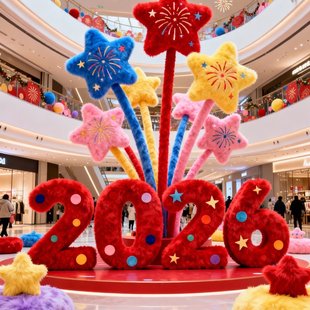 新年毛绒2026摆件商场酒店节日氛围美陈装饰商业街打卡装置