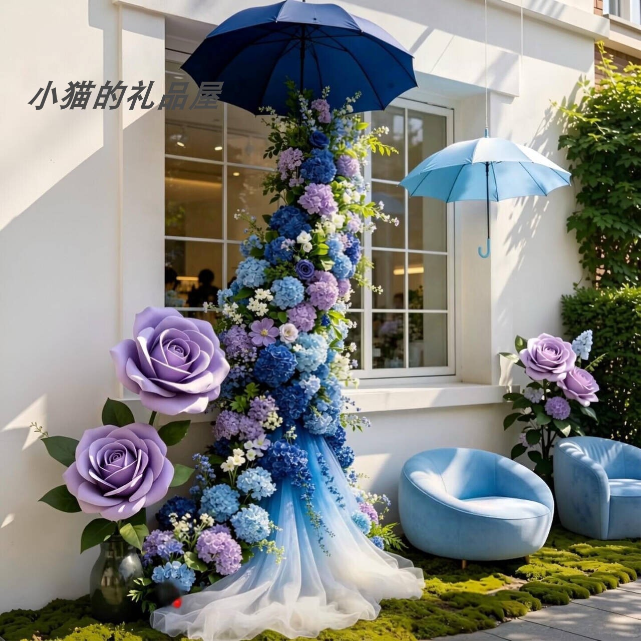 仿真花艺伞瀑布花墙打卡美陈定制图片