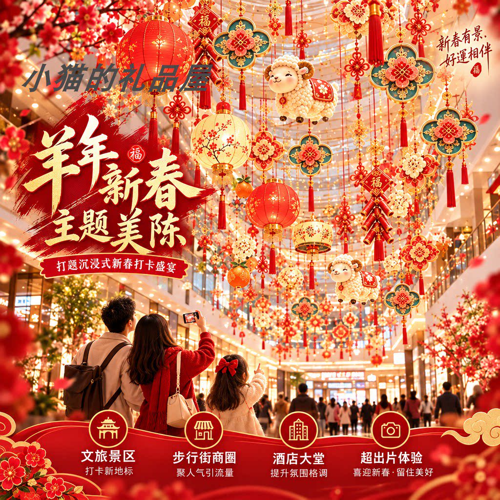 新中式吊灯中国风布艺手绘酒店餐厅商场景区步行街仿古典飞碟灯笼