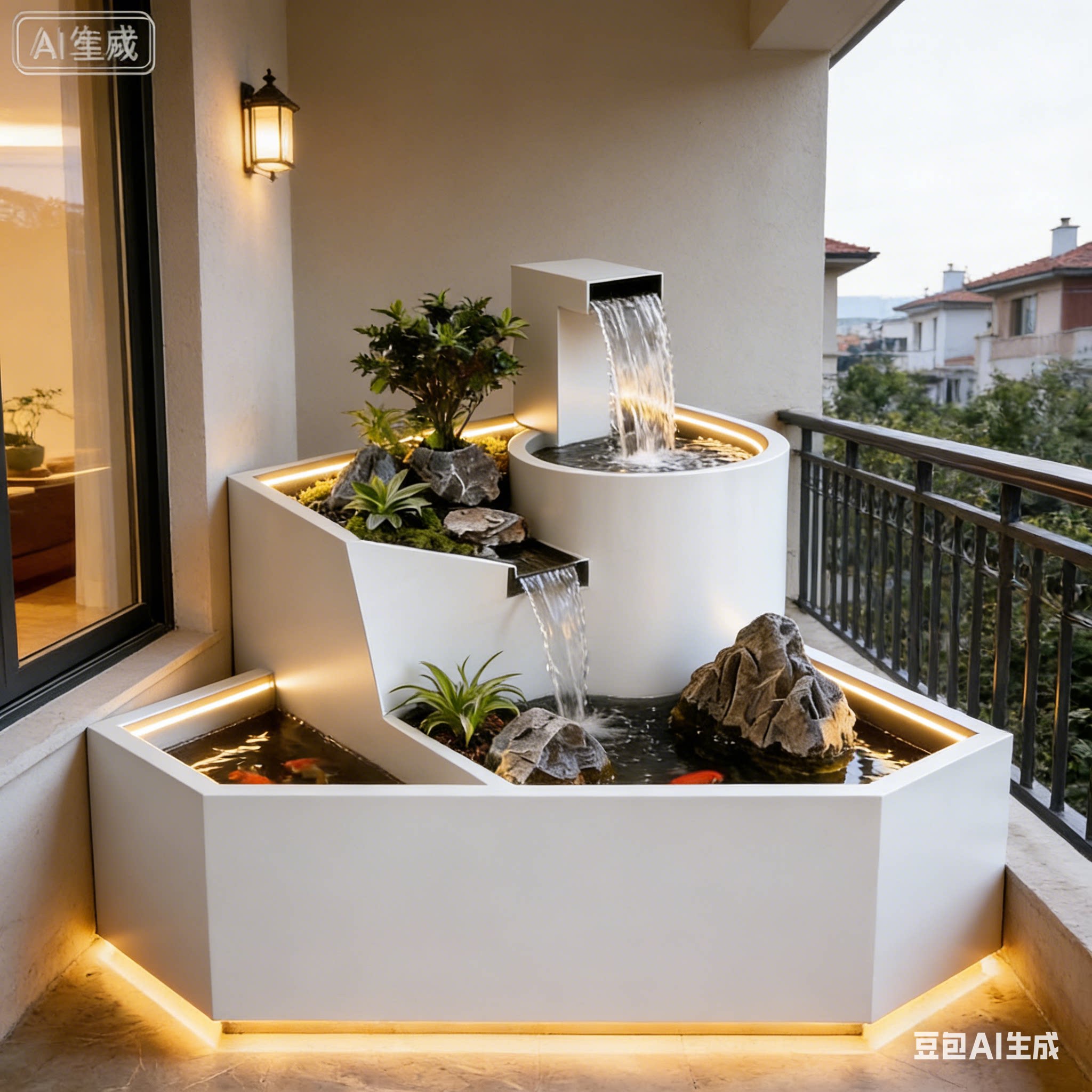 不锈钢成品鱼池阳台鱼缸循环庭院一体室内外流水露台别墅户外造景