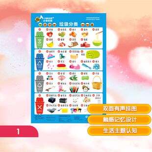 颜子琛 双面有声版 著 垃圾分类 眼镜先生 黑白卡 挂图 启蒙认知书 小海豚启蒙推荐 识字卡少儿 海豚低幼馆 绘 张梦婷